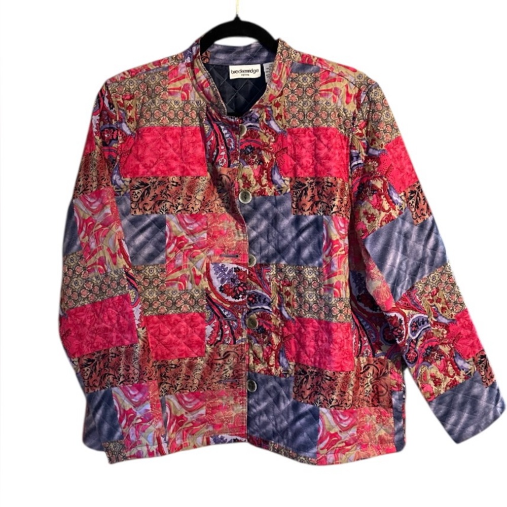 Breckenridge Petite XL Quilted Patchwork Jacket Boho Cotton Button Front Vibrant